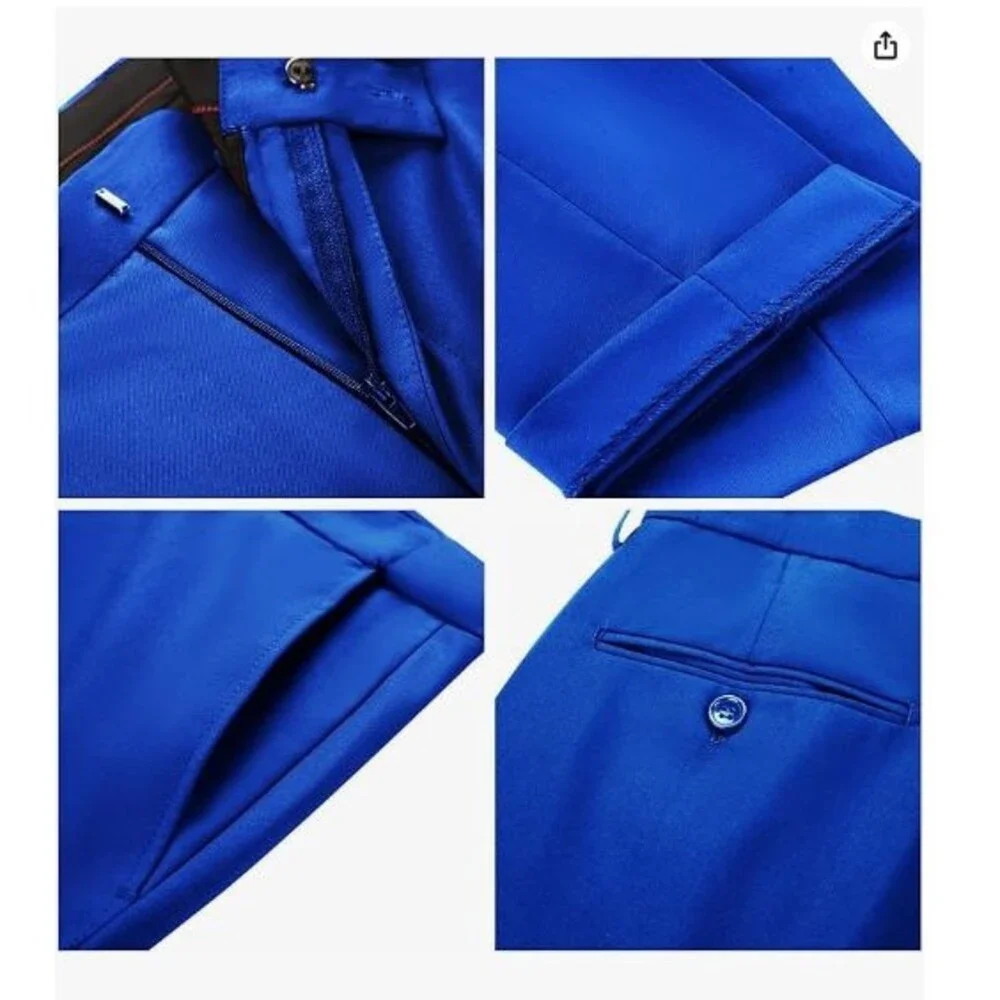 Suit Dress Pants For Men Slim Fit Large Blue Groomsmen Wedding Pant Waist Flat